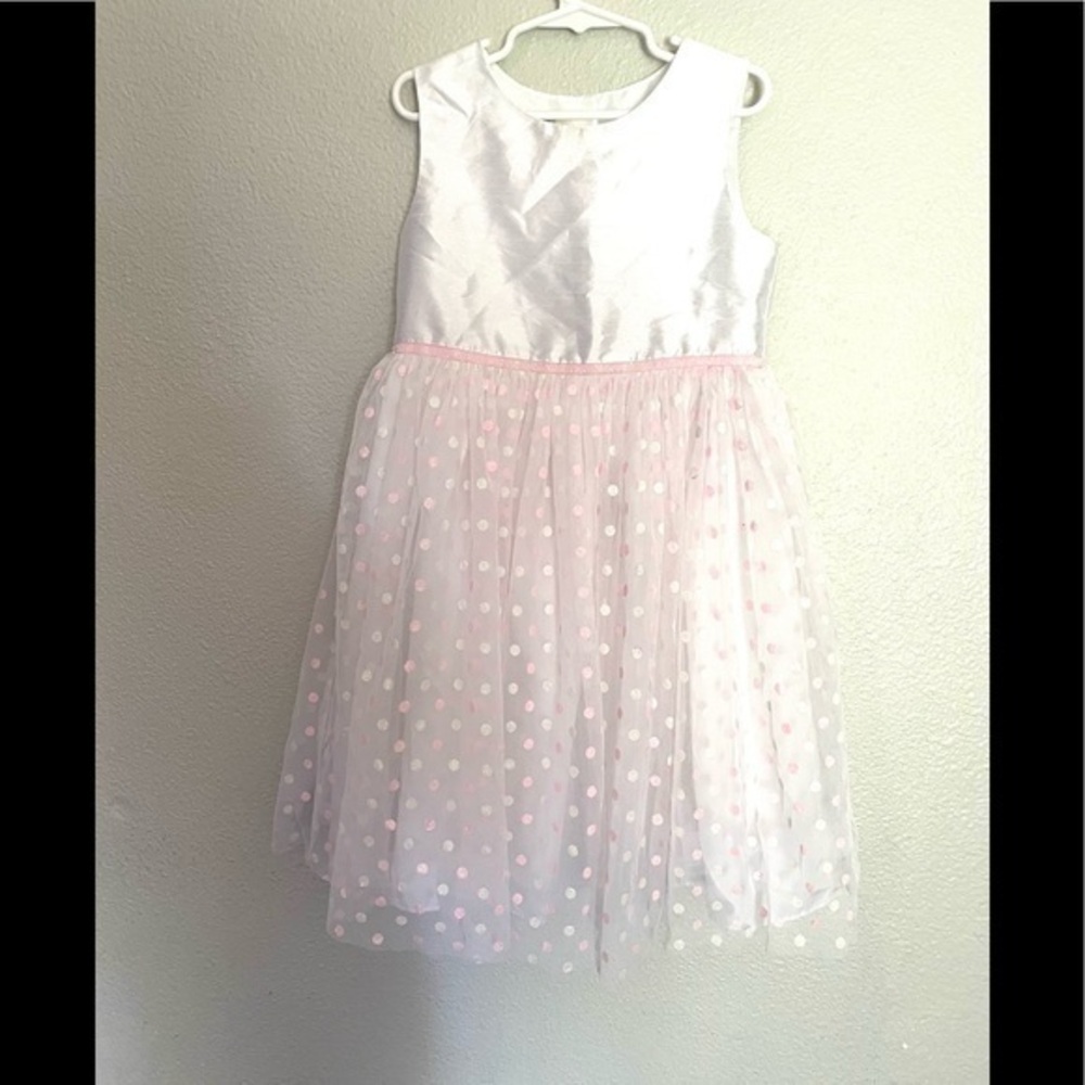 MARMELLATTA girls white and pink polkadot tulle formal dress size 6X